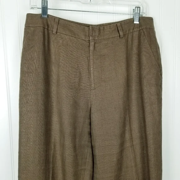 Lauren Ralph Lauren Womens Linen Trouser Pants Brown Size 10 Lined Flat Front - Picture 6 of 12